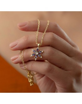 14 Ayar Altın Kaplama Mor Lotus Çiçeği Kolye