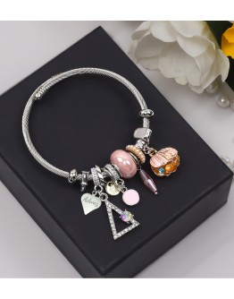 Kişiye Özel Gümüş Renk Charm Çelik Bileklik